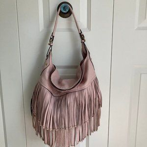 orYANY Kelsey Blush Pink Leather Fringe Bag EUC